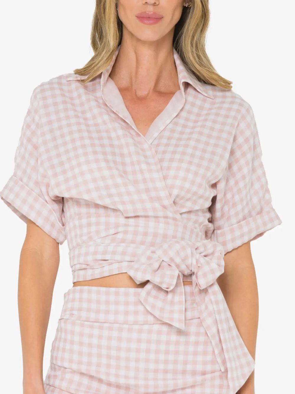 JBQ Kora Pink Gingham Wrap Crop Top Just Be Queen